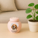 Personalizowana ceramiczna urna dla psa ze zdjęciem – Urna do kremacji zwierząt domowych z imieniem, datami i sercem