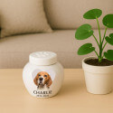 Personalizowana ceramiczna urna dla psa ze zdjęciem – Urna do kremacji zwierząt domowych z imieniem, datami i sercem