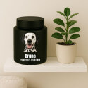 Personalizowana cylindryczna urna dla psa ze stali nierdzewnej ze zdjęciem, imieniem i datami