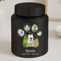 Personalizowana cylindryczna urna dla psa ze stali nierdzewnej ze zdjęciem, ramką w kształcie łapki, imieniem i datami