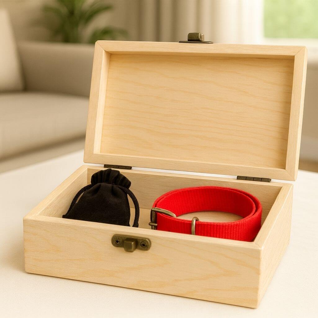 Personalizowana jasna drewniana urna dla psa ze zdjęciem – Niestandardowa urna pamiątkowa z imieniem i datami