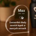 Prezent upamiętniający psa – Akrylowa tablica pamiątkowa dla psa w kształcie serca z imieniem, datami i dedykacją